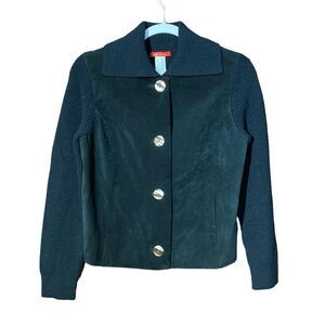 Anne Klein Suede Leather Front Shacket Button Up Closure Women's Size Small